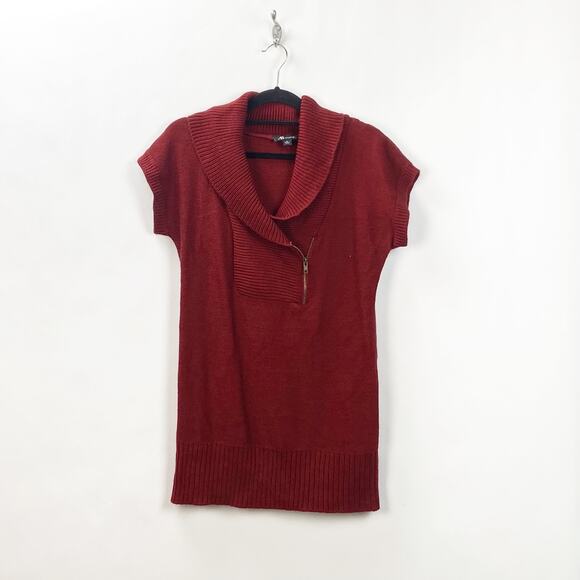 AB Studio Large Womens Red Knit Shawl-neck Tunic Sweater - Picture 1 of 6